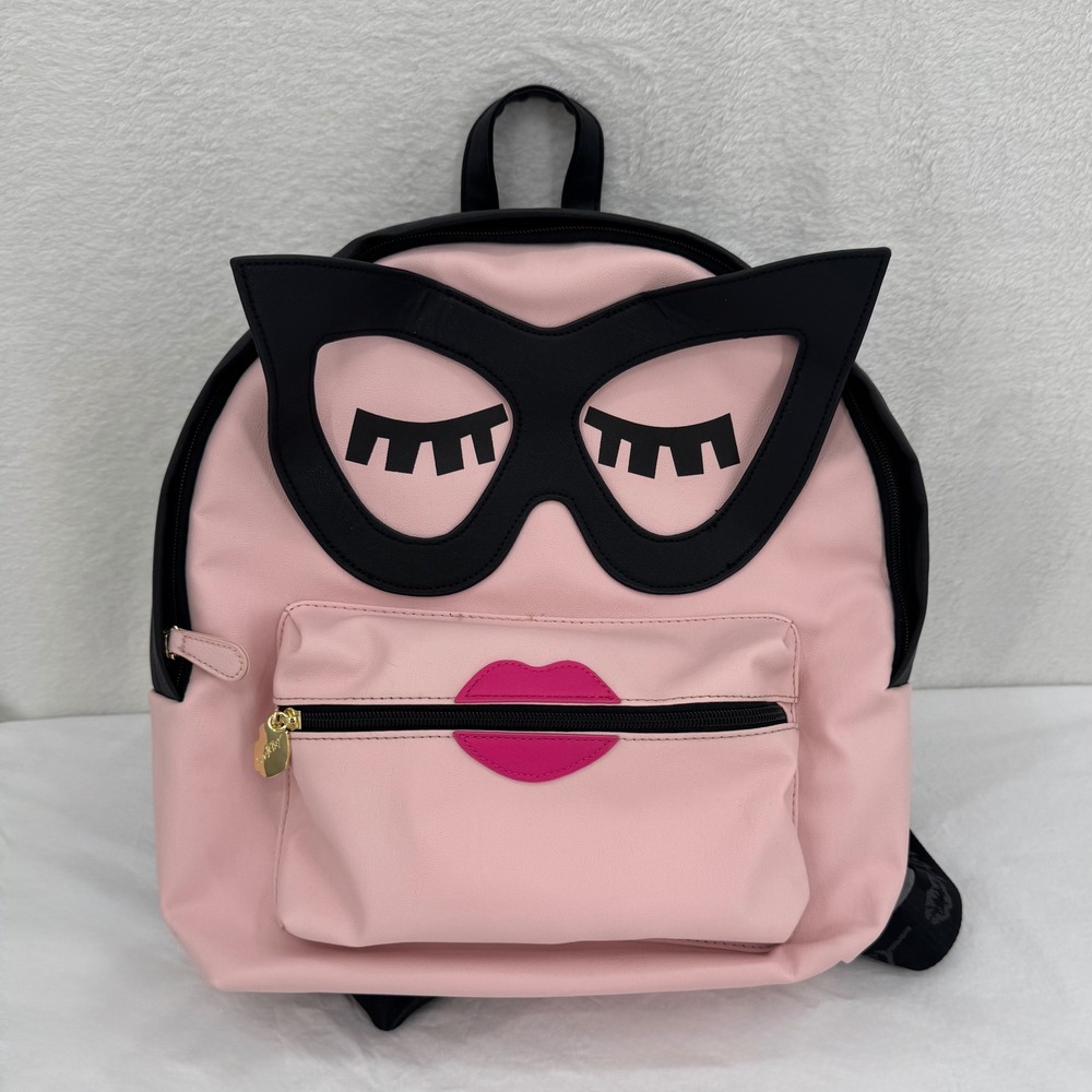 Luv Betsey by Betsey Johnson Pink Cat Eye Glasses Lips Face Mini Backpack Bag